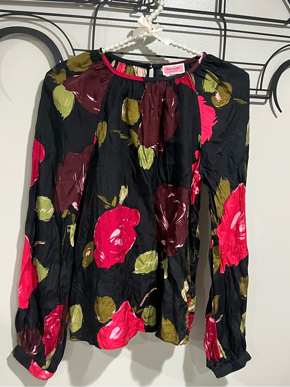 kate spade Black Blouse with Pink & Olive Floral Print